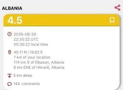 Tërmet i fortë në jug të Shqipërisë, epiqendra pranë Himarës Tërmet i fortë në jug të Shqipërisë, epiqendra pranë Himarës