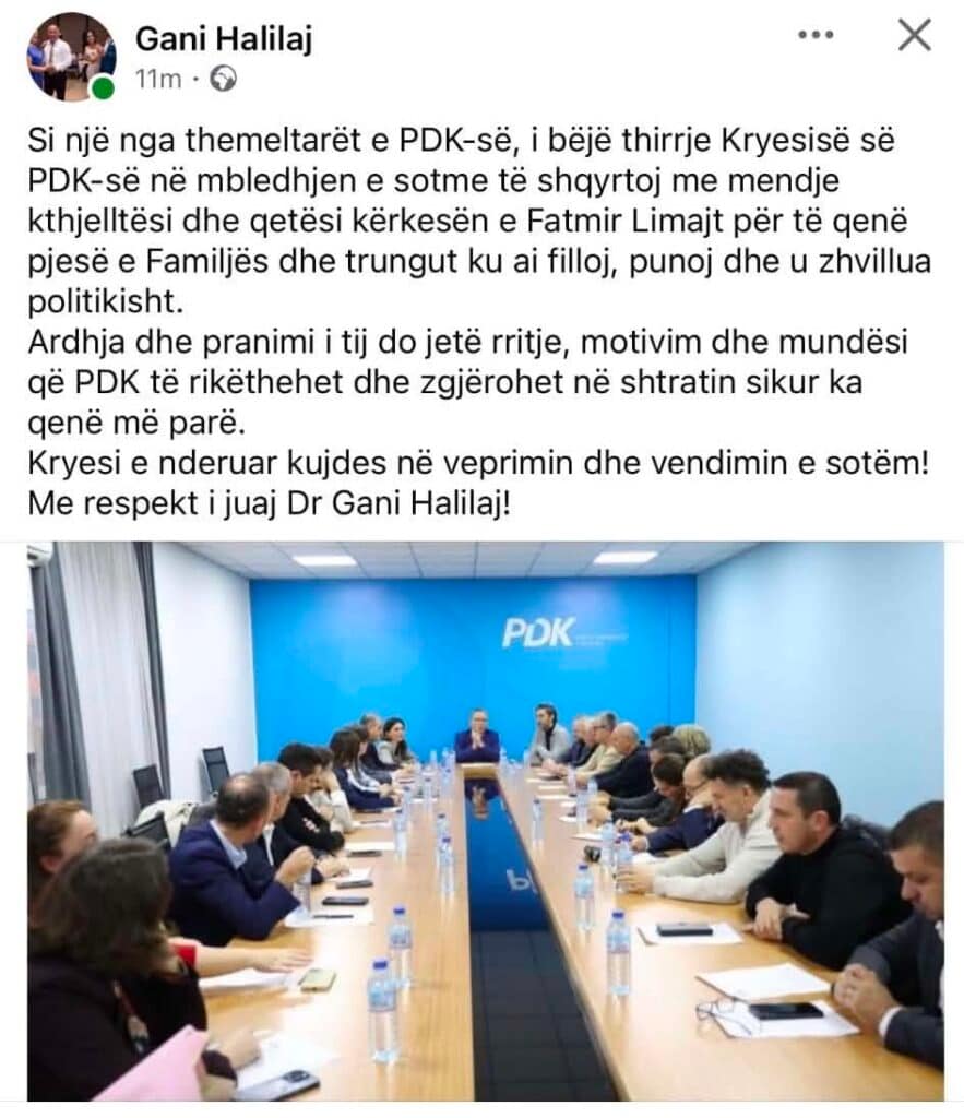 Para mbledhjes, anëtarët e kryesisë marrin mesazhe të shumta për rikthimin e Limajt në PDK Para mbledhjes, anëtarët e kryesisë marrin mesazhe të shumta për rikthimin e Limajt në PDK