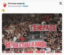 Qendra Memoriale e Srebrenicës kërkon përjashtimin e përhershëm të Crvena Zvezdës nga garat e UEFA-s për shkak të lavdërimit të Mlladiqit Qendra Memoriale e Srebrenicës kërkon përjashtimin e përhershëm të Crvena Zvezdës nga garat e UEFA-s për shkak të lavdërimit të Mlladiqit