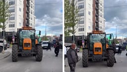 Qytetari e bllokon me traktor rrugën para Stacionit të Policisë në Skenderaj Qytetari e bllokon me traktor rrugën para Stacionit të Policisë në Skenderaj