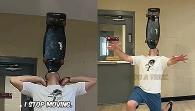 Burri mban skateboardin në mjekër për mbi një orë – thyen rekord botëror Burri mban skateboardin në mjekër për mbi një orë – thyen rekord botëror